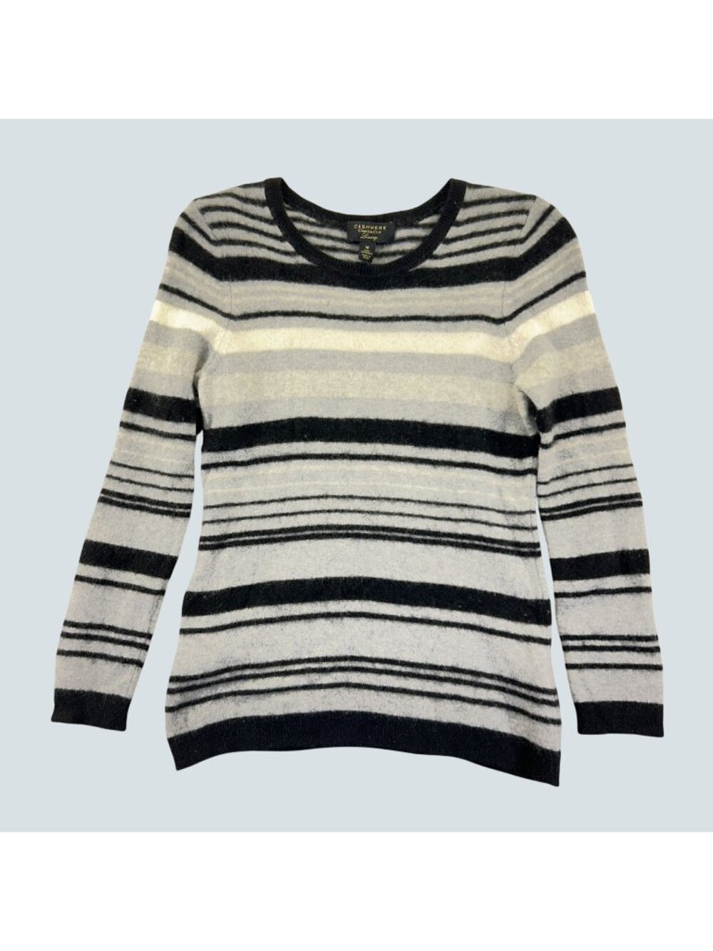 Charter Club Womens Luxury 100% Cashmere Striped Sweater M Black & Gray